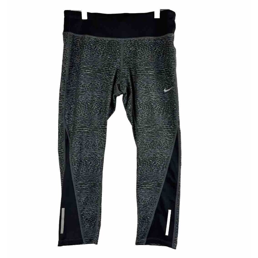 Nike Dri Fit Gray Leopard Leggings Womens Medium Capri Active Workout Gym 729292